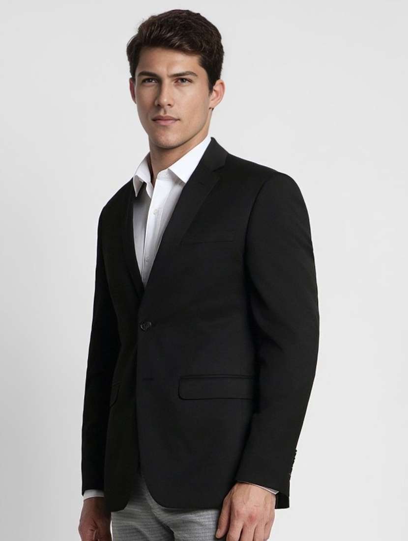 men black solid long sleeve single breasted blazer - 22035213 -  Standard Image - 1
