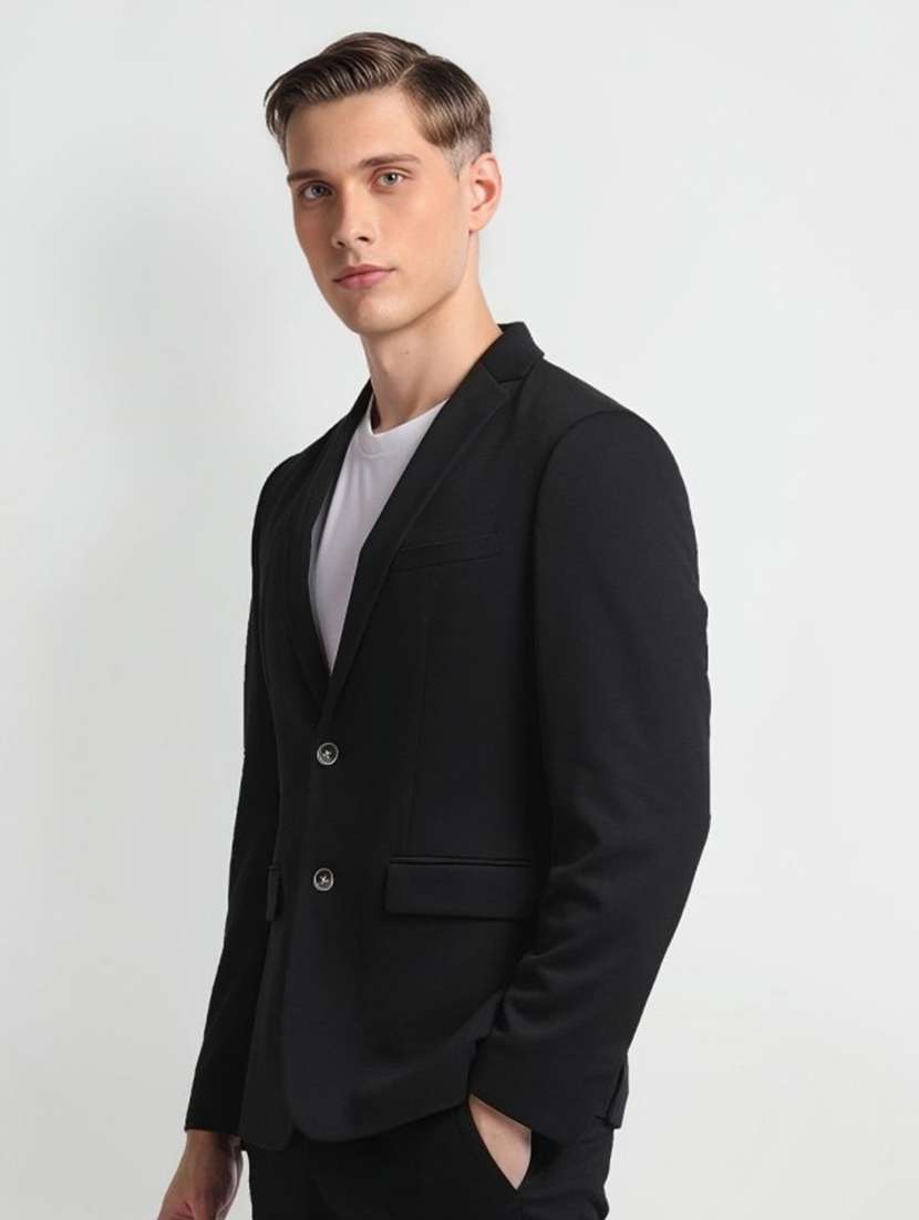 men black solid long sleeve single breasted blazer - 22035214 - Standard Image - 1