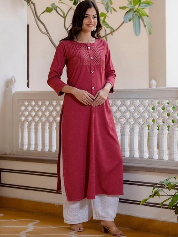 women solid mandarin neck straight kurta - 22035223 -  Standard Image - 1