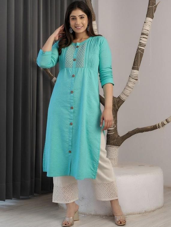 women solid mandarin neck straight kurta - 22035225 -  Standard Image - 1