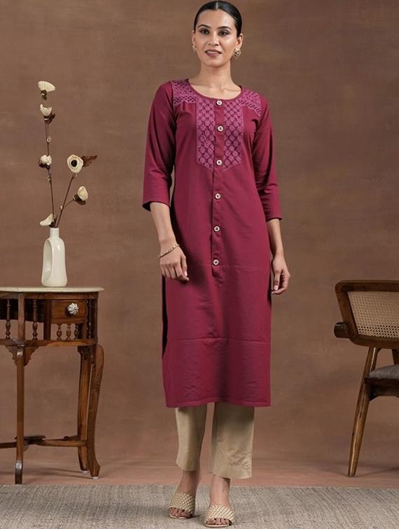 women solid mandarin neck straight kurta - 22035226 -  Standard Image - 1