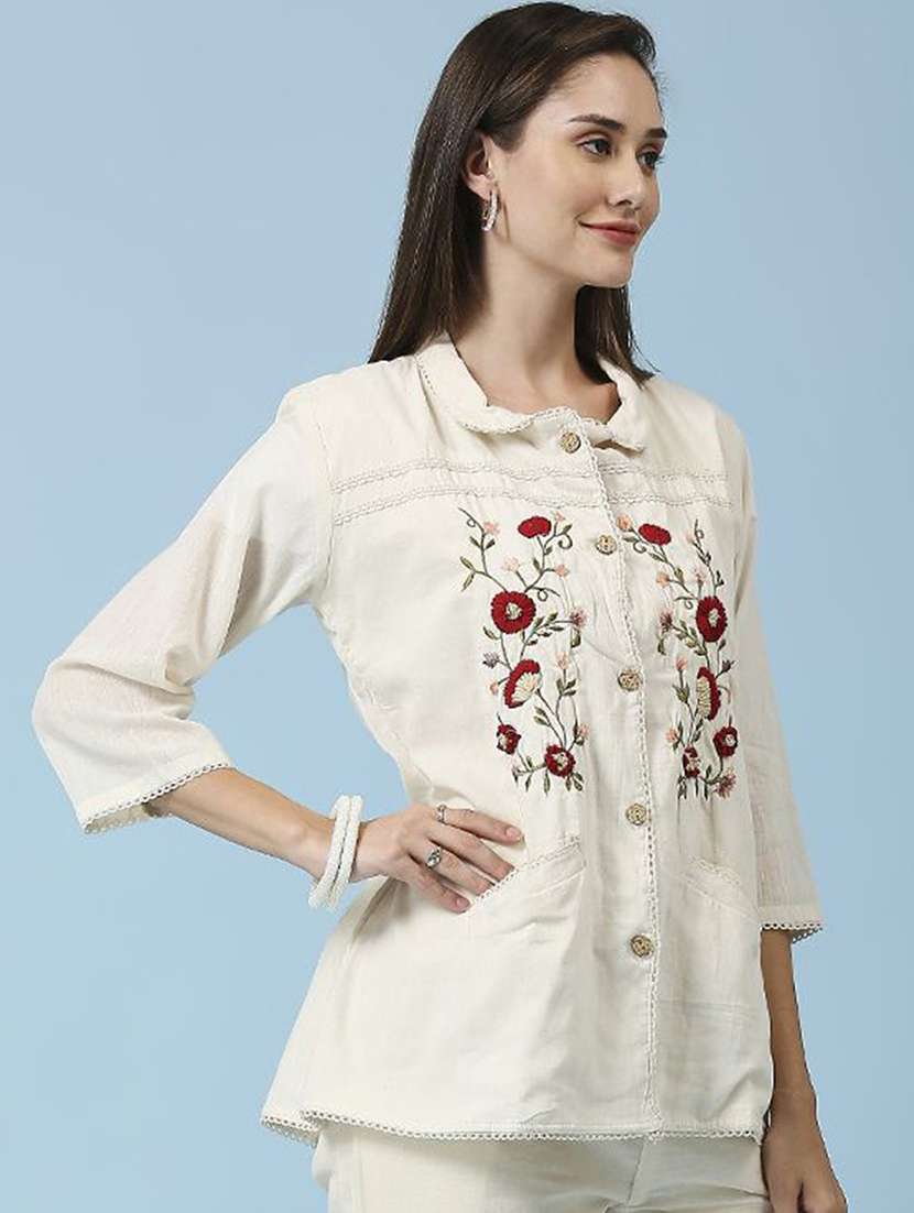 women embroidered three quarter sleeve ethnic top - 22035242 -  Standard Image - 1