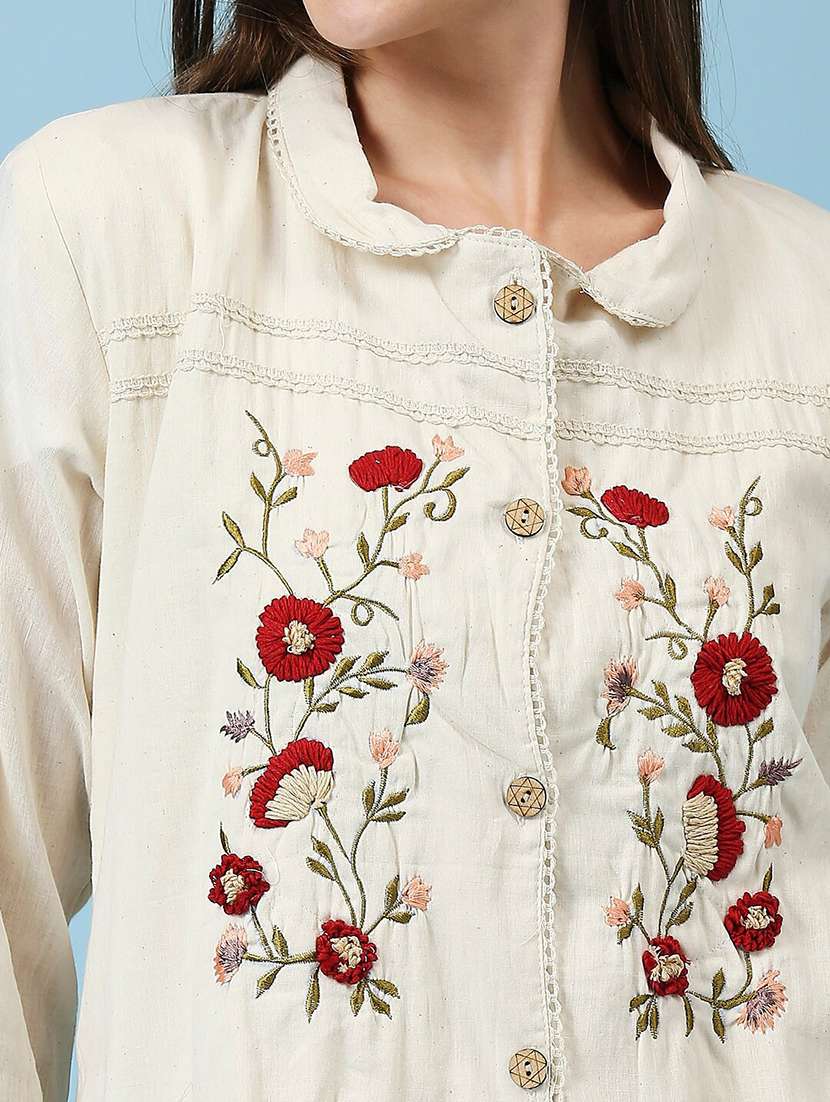 women embroidered three quarter sleeve ethnic top - 22035242 -  Standard Image - 4