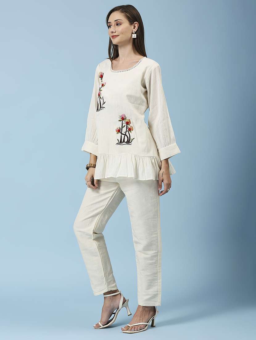 women embroidered three quarter sleeve ethnic top - 22035244 -  Standard Image - 1