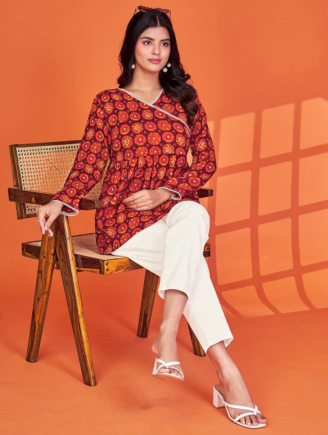 women printed long sleeve angrakha kurti - 22035264 - Standard Image - 4