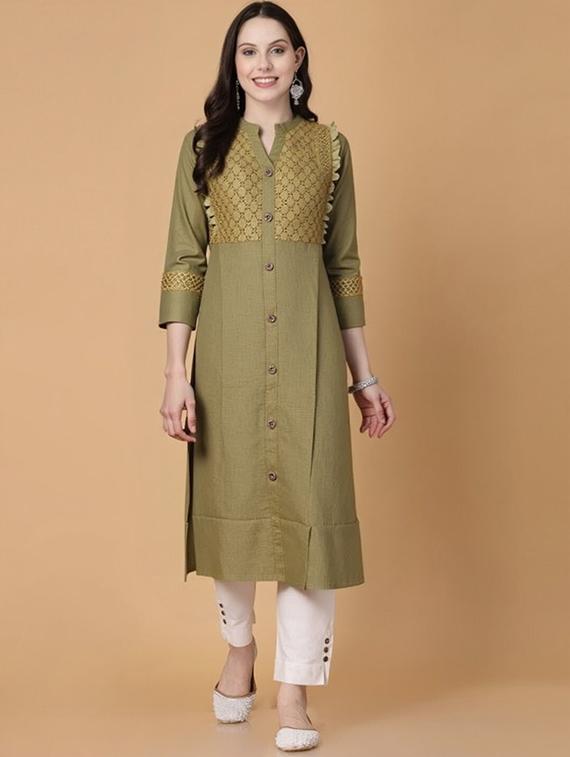 women solid three quarter sleeve straight kurta - 22035285 - Standard Image - 1