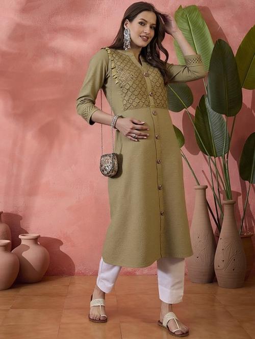 women solid three quarter sleeve straight kurta - 22035298 - Standard Image - 0