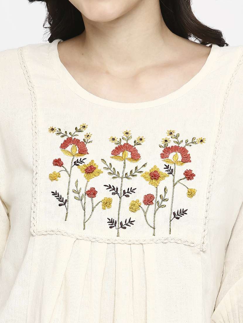 women embroidered three quarter sleeve ethnic top - 22035302 -  Standard Image - 4