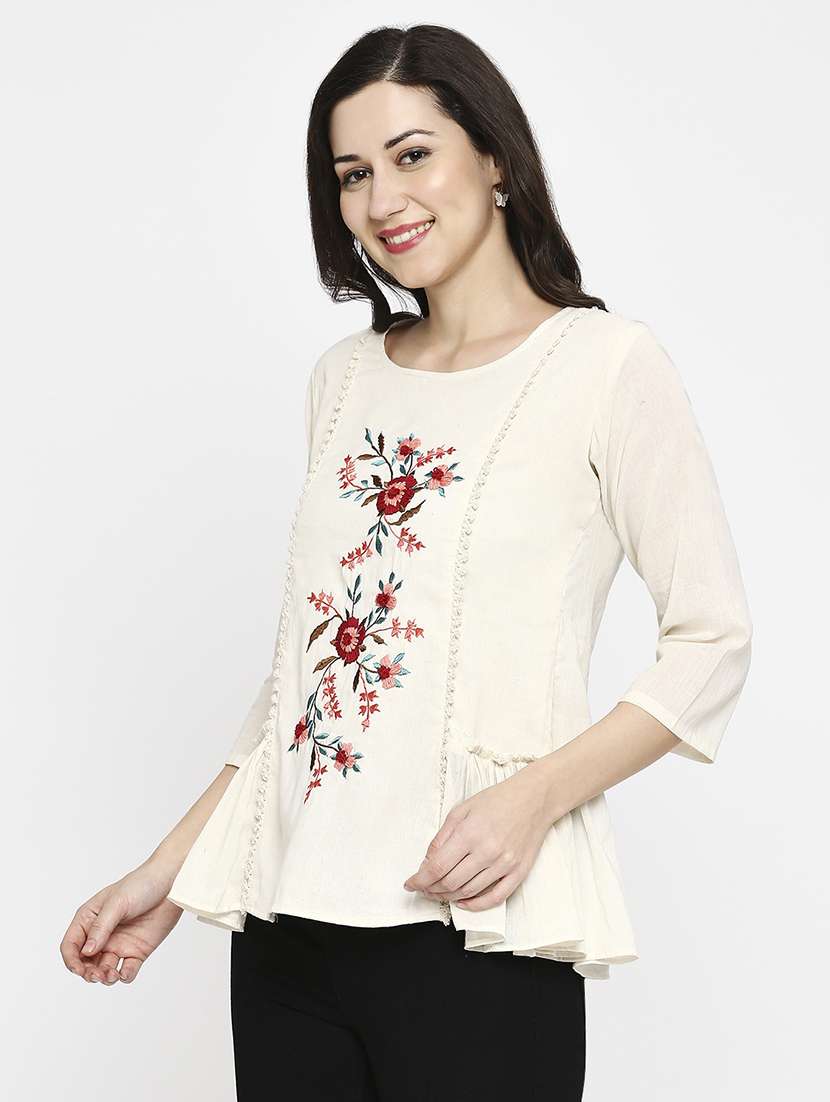 women embroidered three quarter sleeve ethnic top - 22035305 -  Standard Image - 1