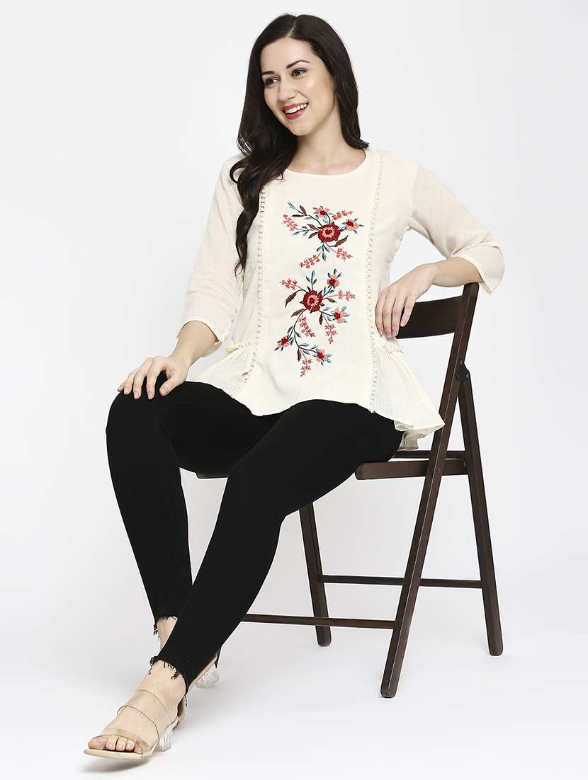 women embroidered three quarter sleeve ethnic top - 22035305 -  Standard Image - 4