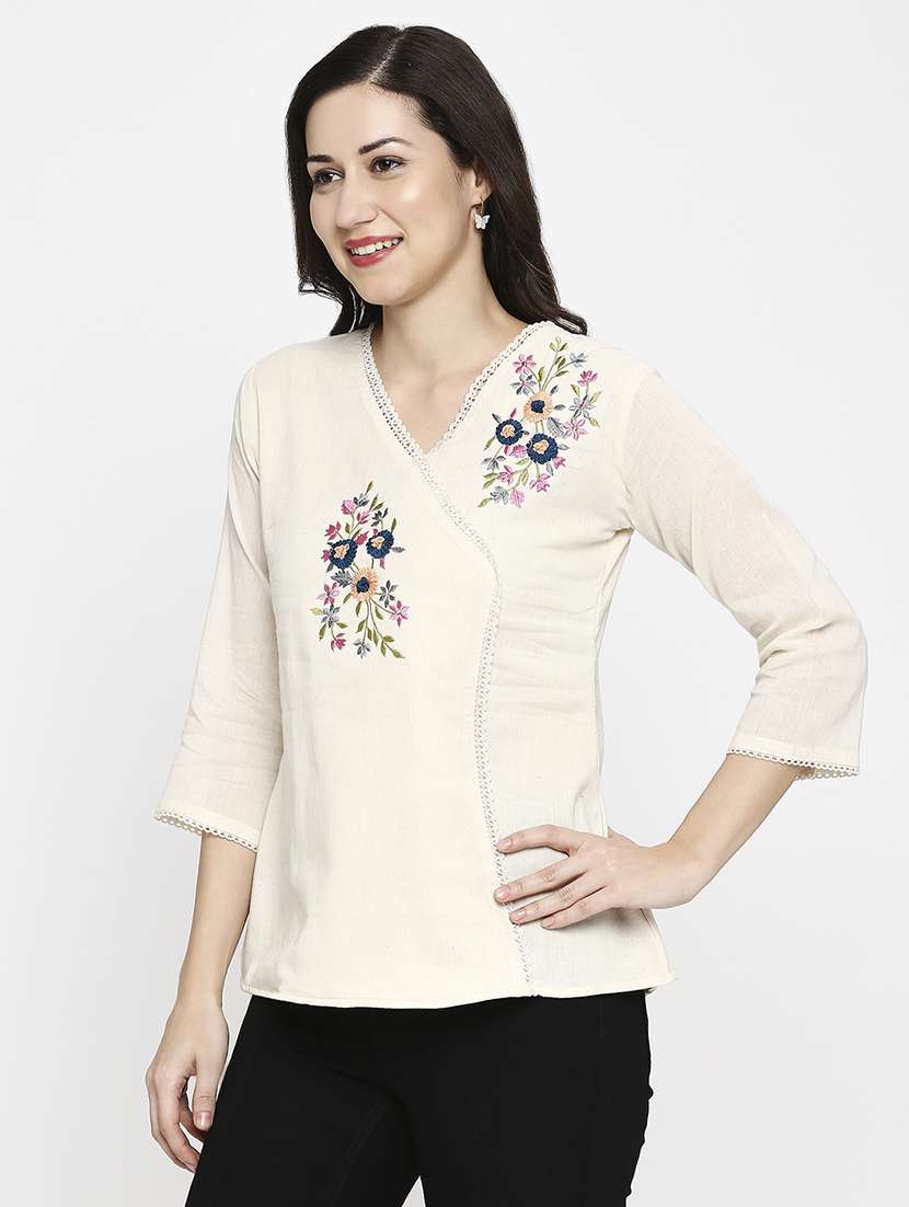 women embroidered three quarter sleeve ethnic top - 22035306 -  Standard Image - 1