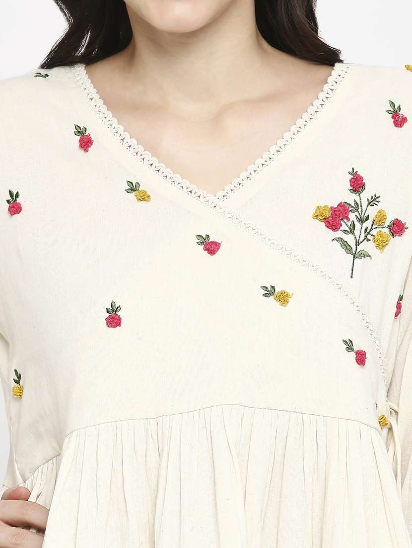 women embroidered three quarter sleeve ethnic top - 22035307 -  Standard Image - 4