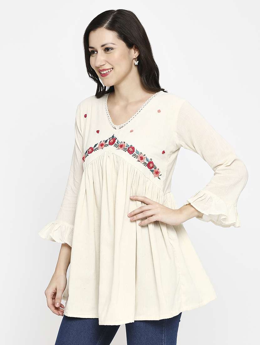 women embroidered three quarter sleeve ethnic top - 22035308 -  Standard Image - 1