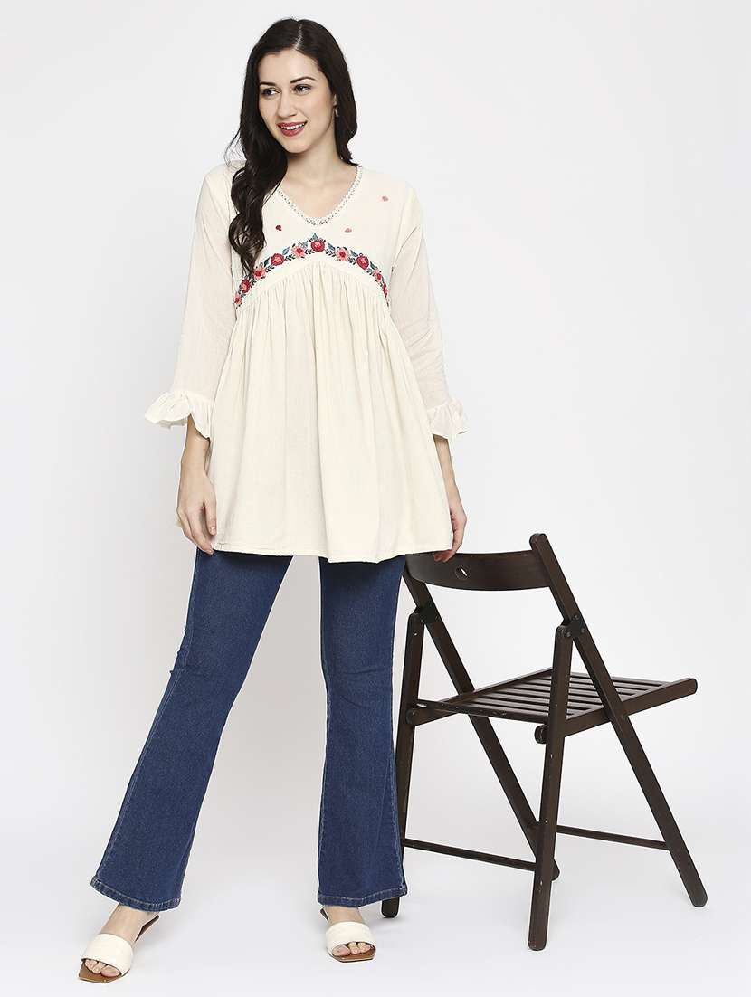 women embroidered three quarter sleeve ethnic top - 22035308 -  Standard Image - 4