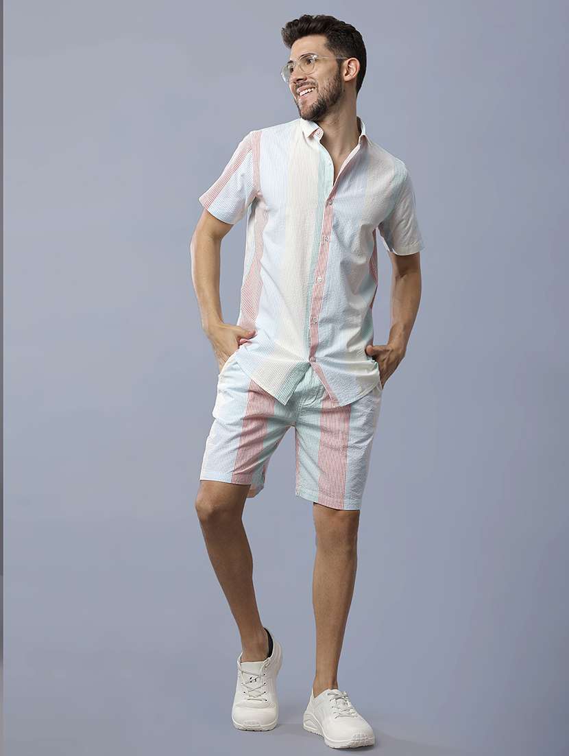 men striped shiort and shorts co-ord set - 22035419 -  Standard Image - 1