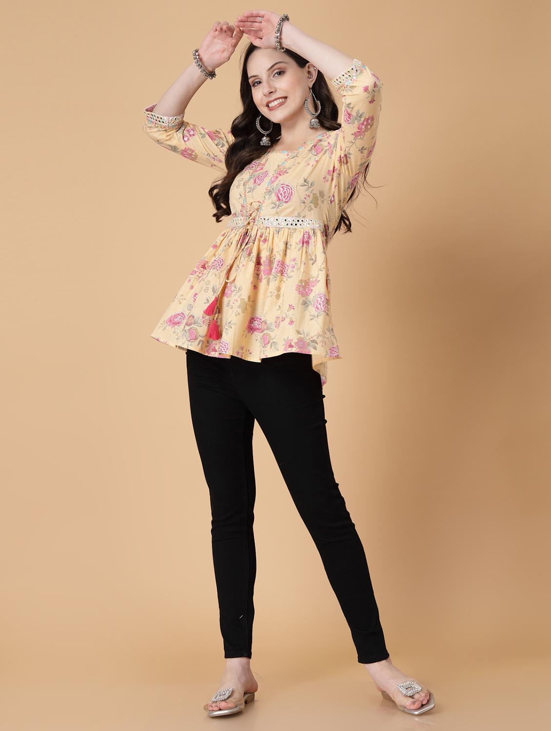 women printed three quarter sleeve flared kurti - 22035425 - Standard Image - 4