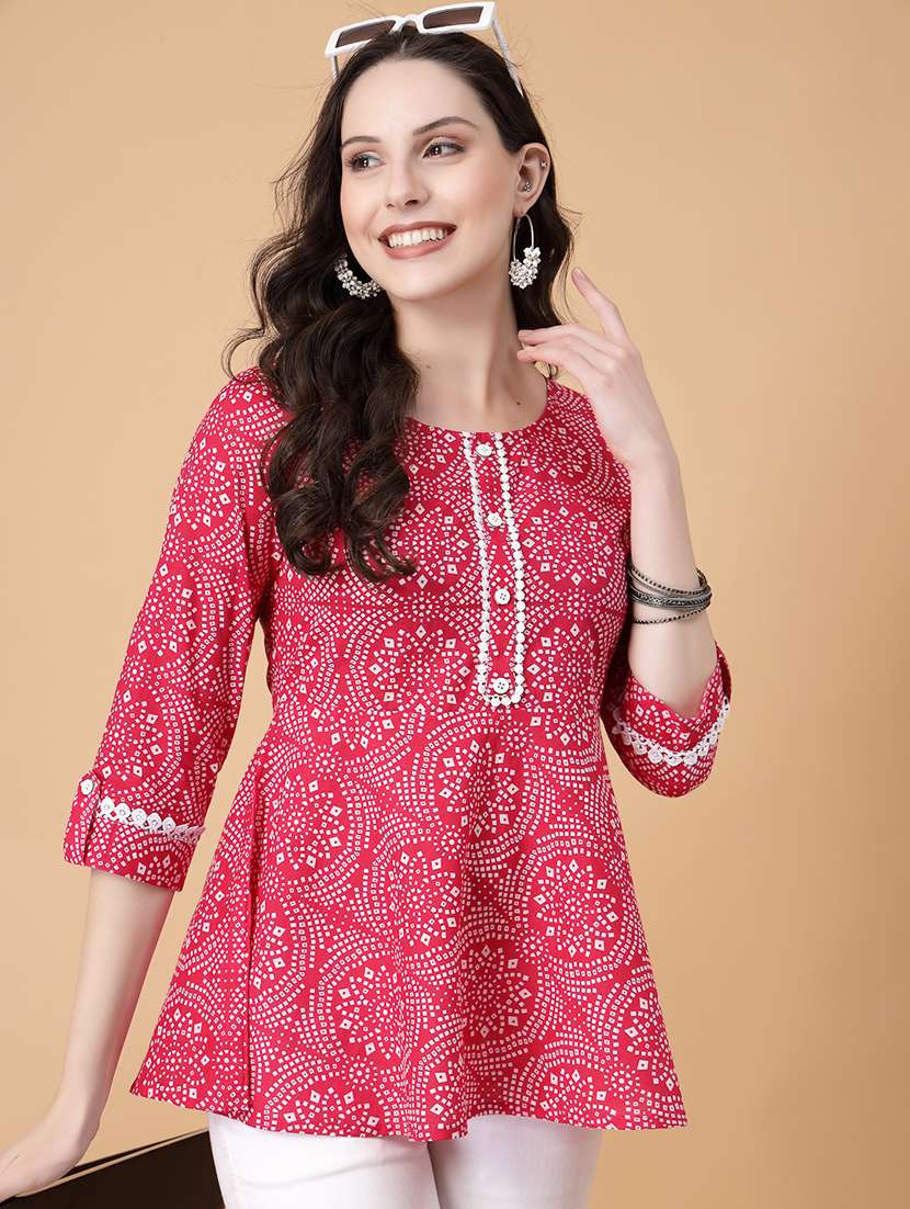 women printed three quarter sleeve a-line kurti - 22035427 -  Standard Image - 1
