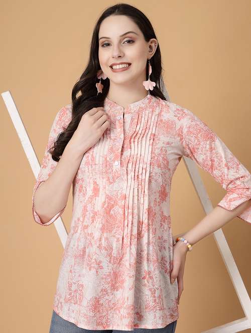 women floral pringt mandarin neck regular top - 22035428 -  Standard Image - 0
