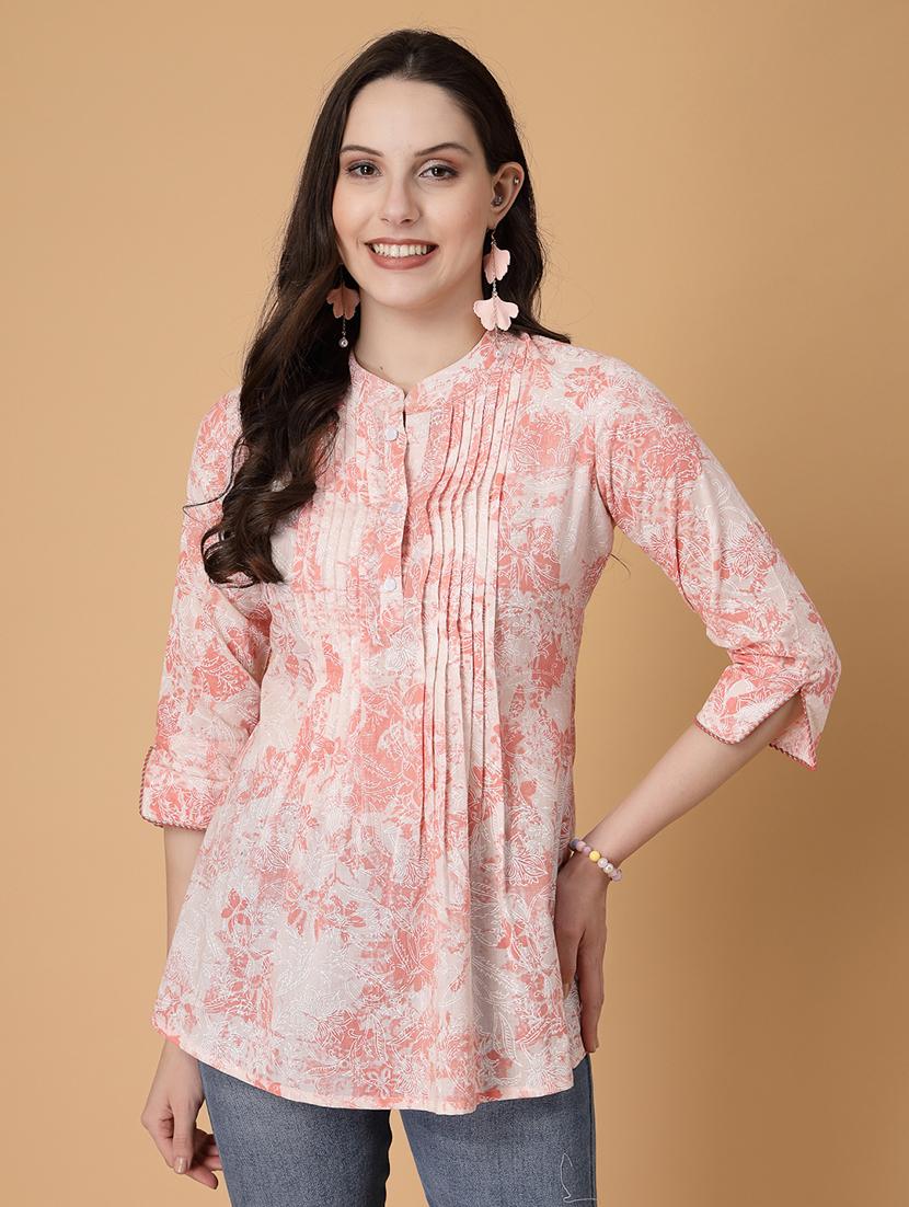 women floral pringt mandarin neck regular top - 22035428 -  Standard Image - 1