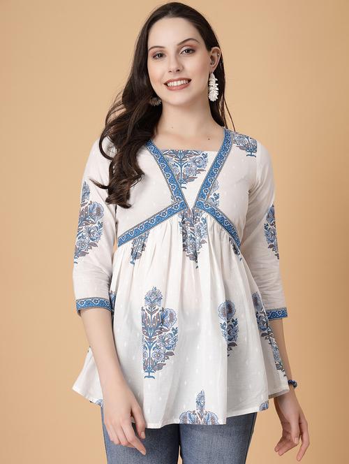 women printed three quarter sleeve flared kurti - 22035430 - Standard Image - 0