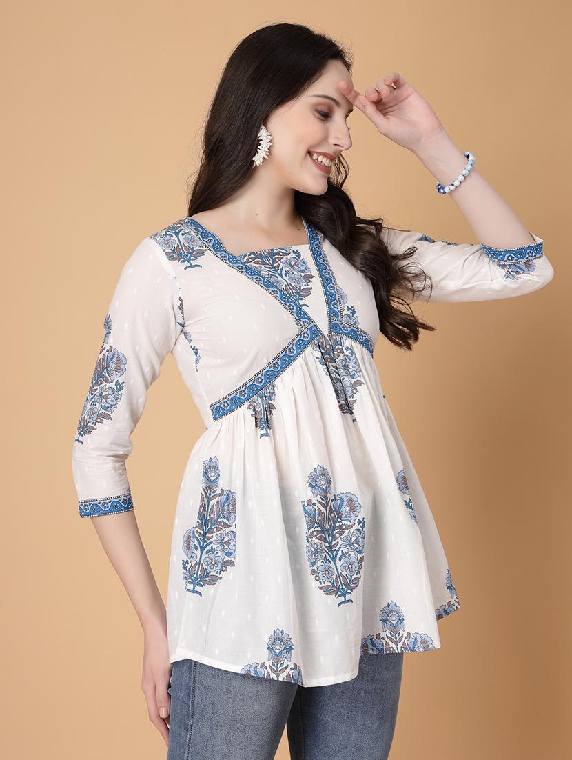 women printed three quarter sleeve flared kurti - 22035430 -  Standard Image - 1