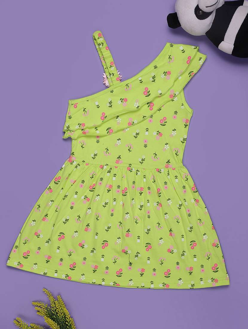girls floral print single shoulder frock - 22035571 -  Standard Image - 1