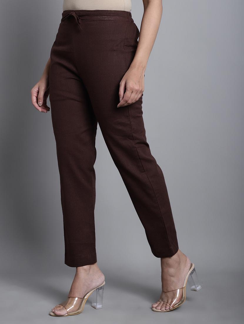 women solid mid rise straight trouser - 22035576 - Standard Image - 1