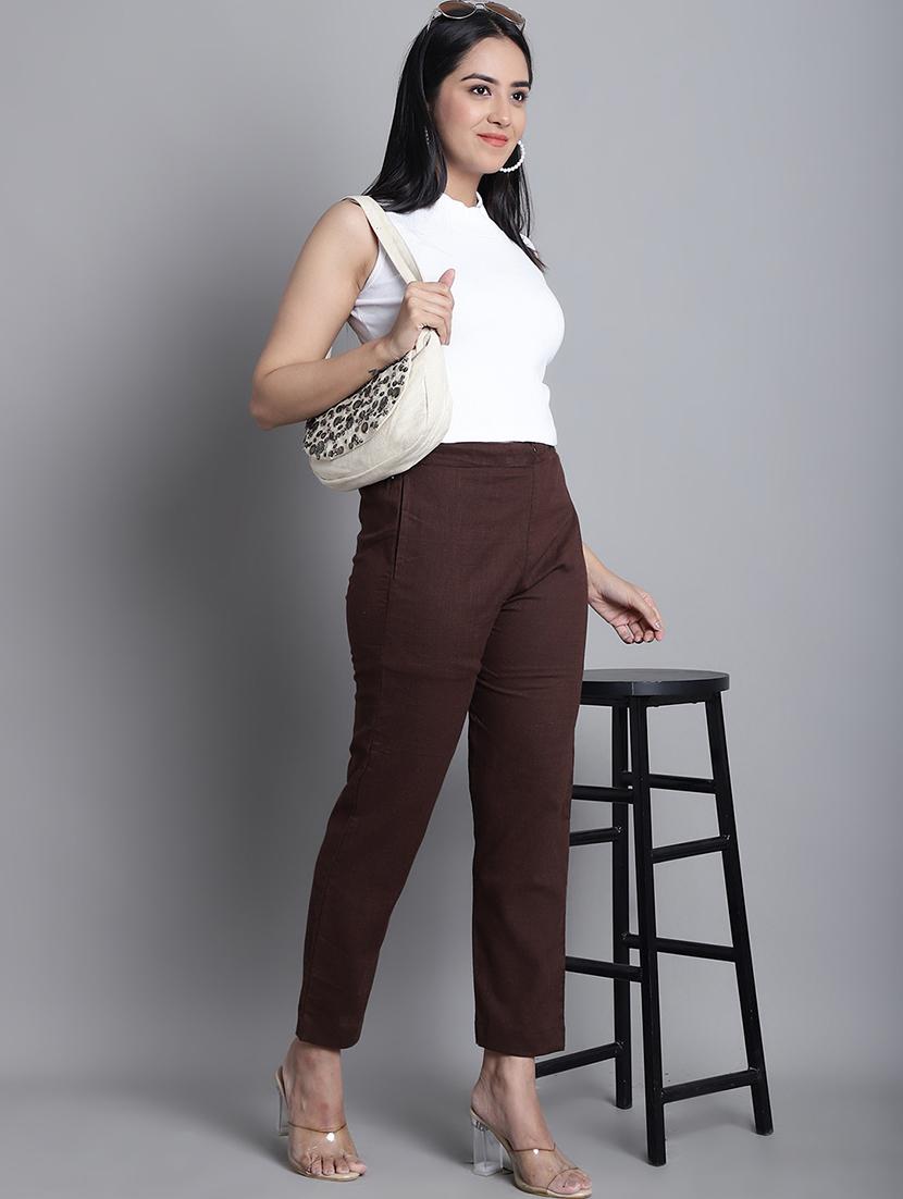 women solid mid rise straight trouser - 22035576 - Standard Image - 4