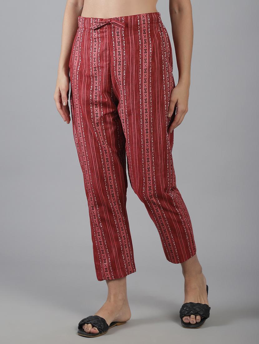 women printed mid rise straight trouser - 22035577 - Standard Image - 1