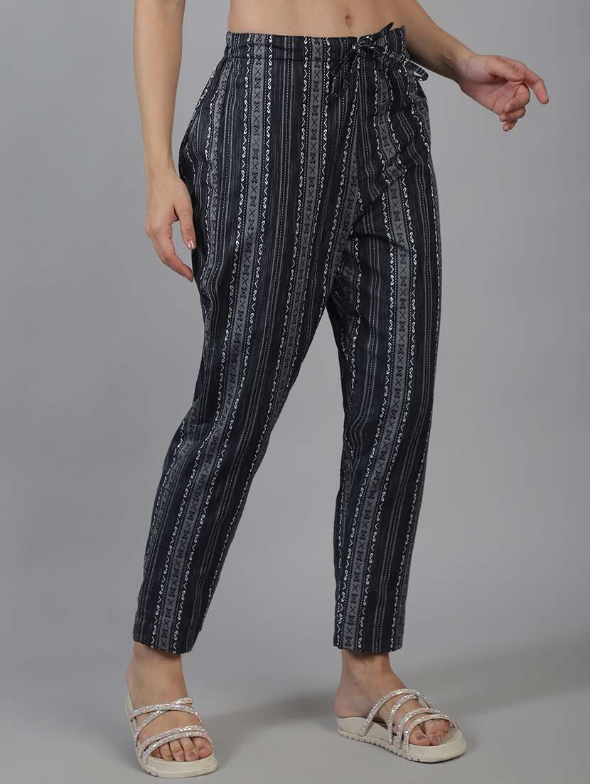 women printed mid rise straight trouser - 22035583 -  Standard Image - 1