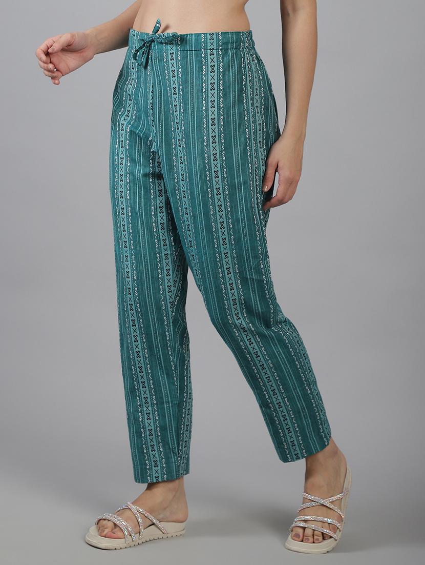 turquoise cotton trousers - 22035584 - Standard Image - 1
