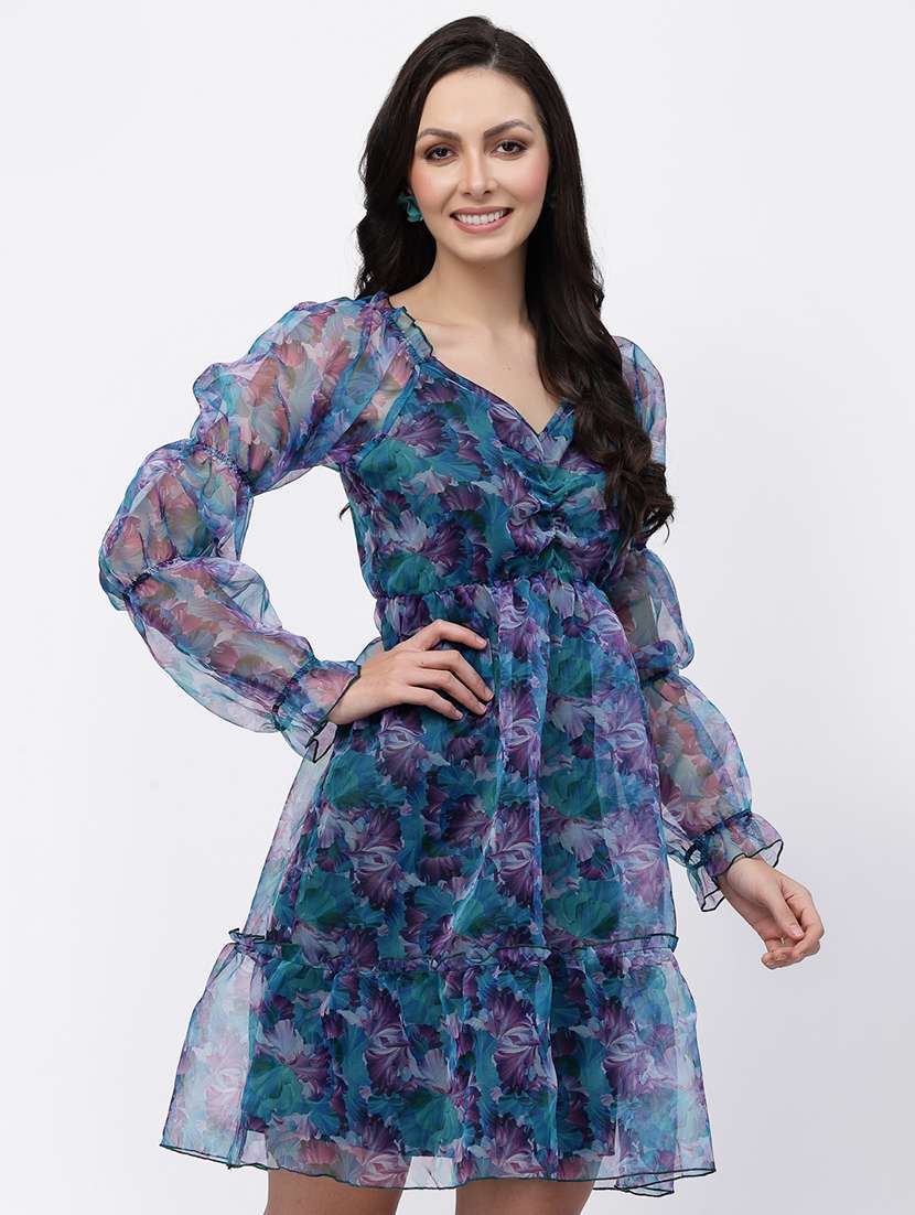 women floral print puff sleeve tiered dress - 22035587 -  Standard Image - 1