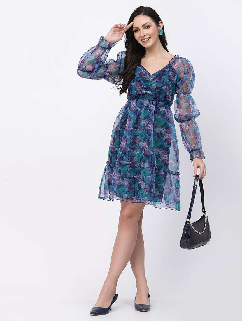 women floral print puff sleeve tiered dress - 22035587 -  Standard Image - 4