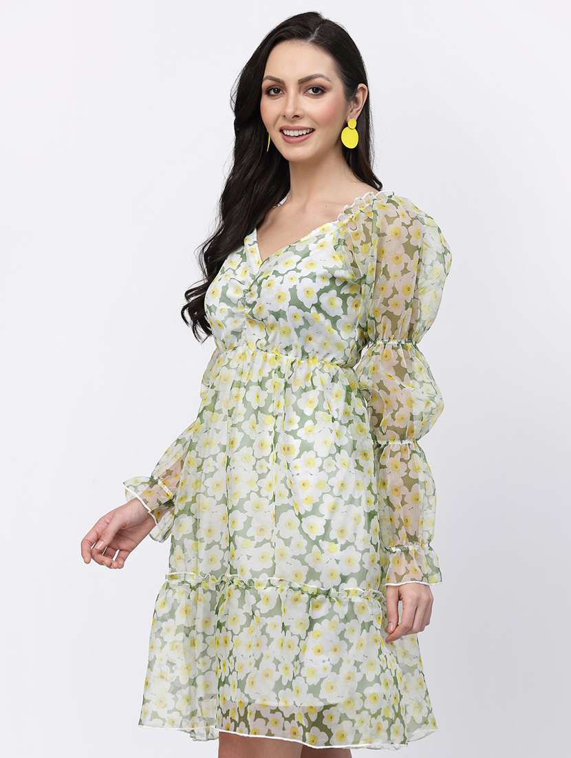 women floral print puff sleeve tiered dress - 22035588 -  Standard Image - 1