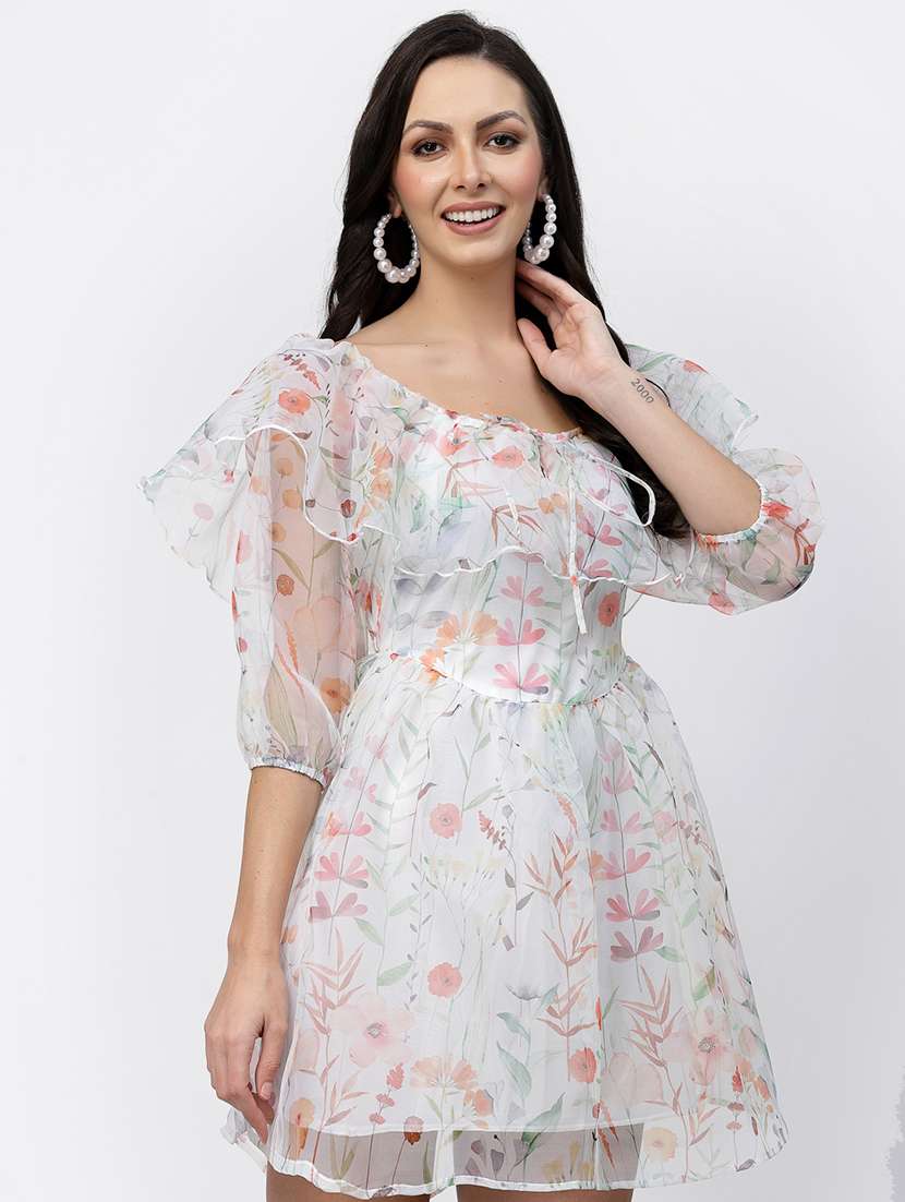 women floral print flared sleeve fit & flare dress - 22035589 -  Standard Image - 1