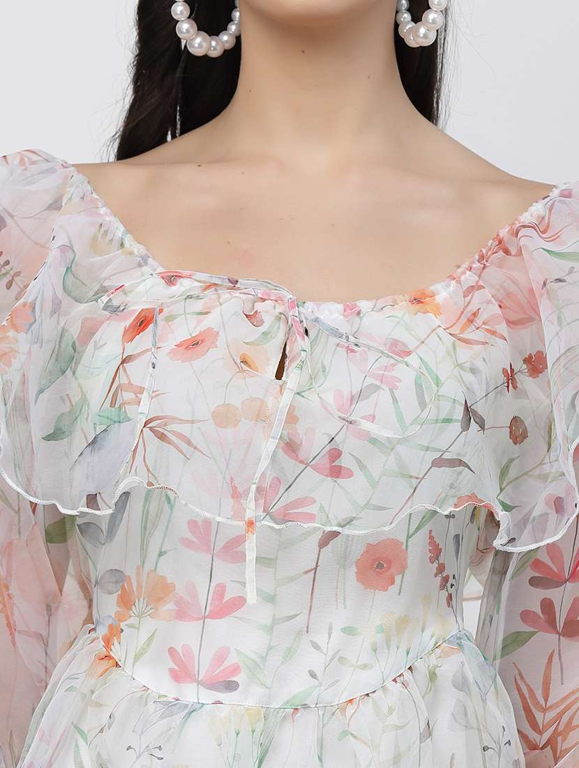 women floral print flared sleeve fit & flare dress - 22035589 - Standard Image - 4