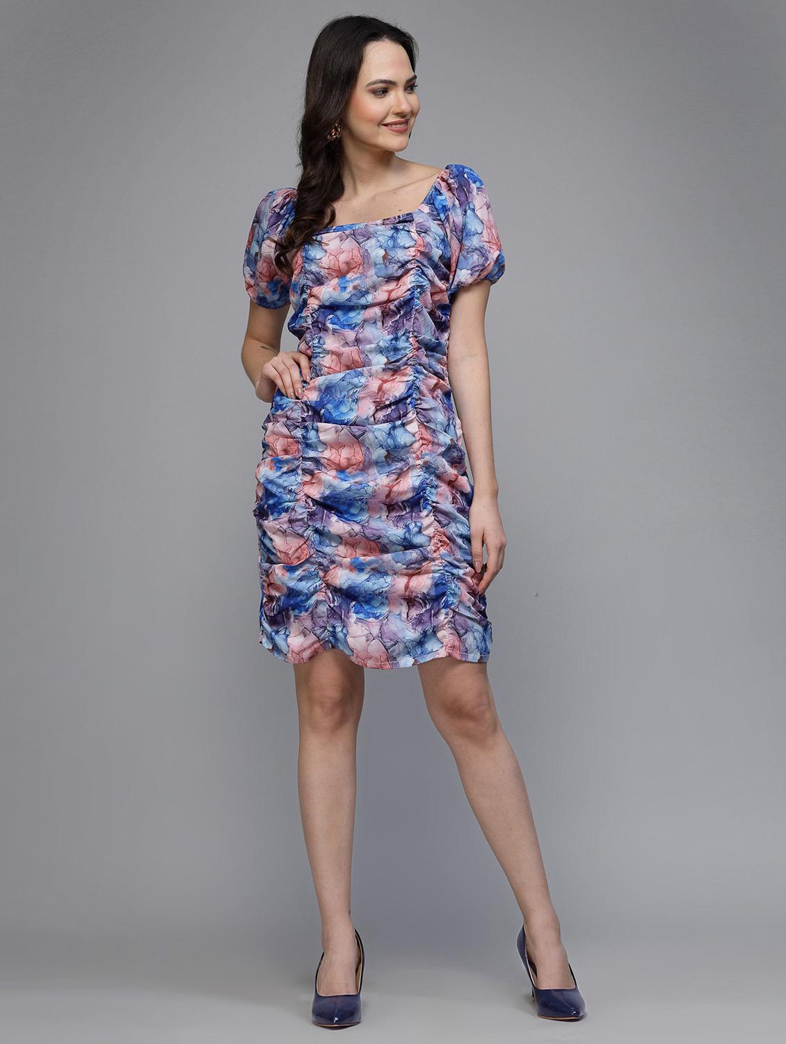 women floral print puff sleeve ruched dress - 22035591 - Standard Image - 1