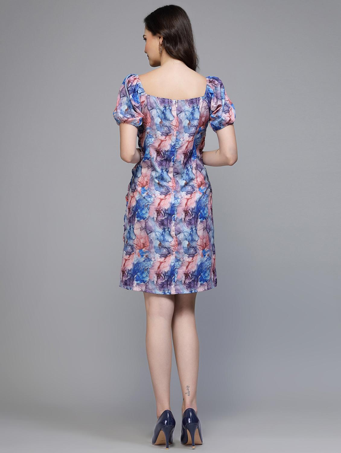 women floral print puff sleeve ruched dress - 22035591 - Standard Image - 4