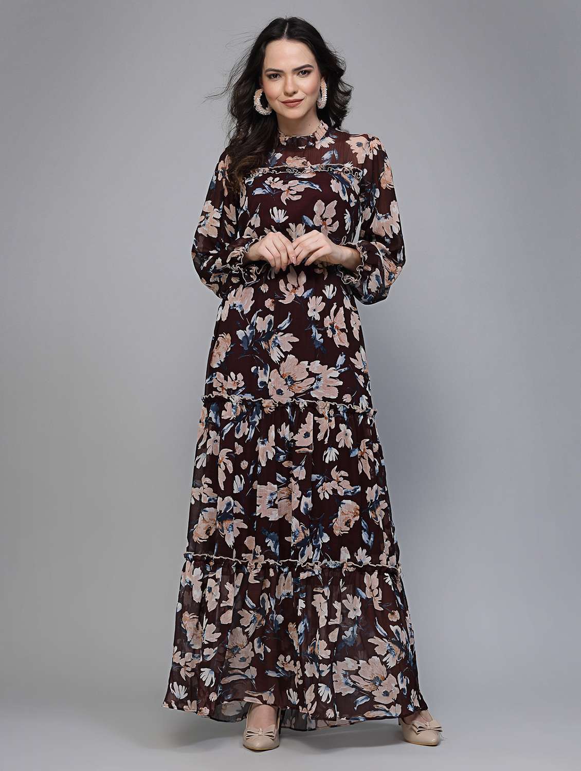 women floral print long sleeve tiered dress - 22035593 -  Standard Image - 1