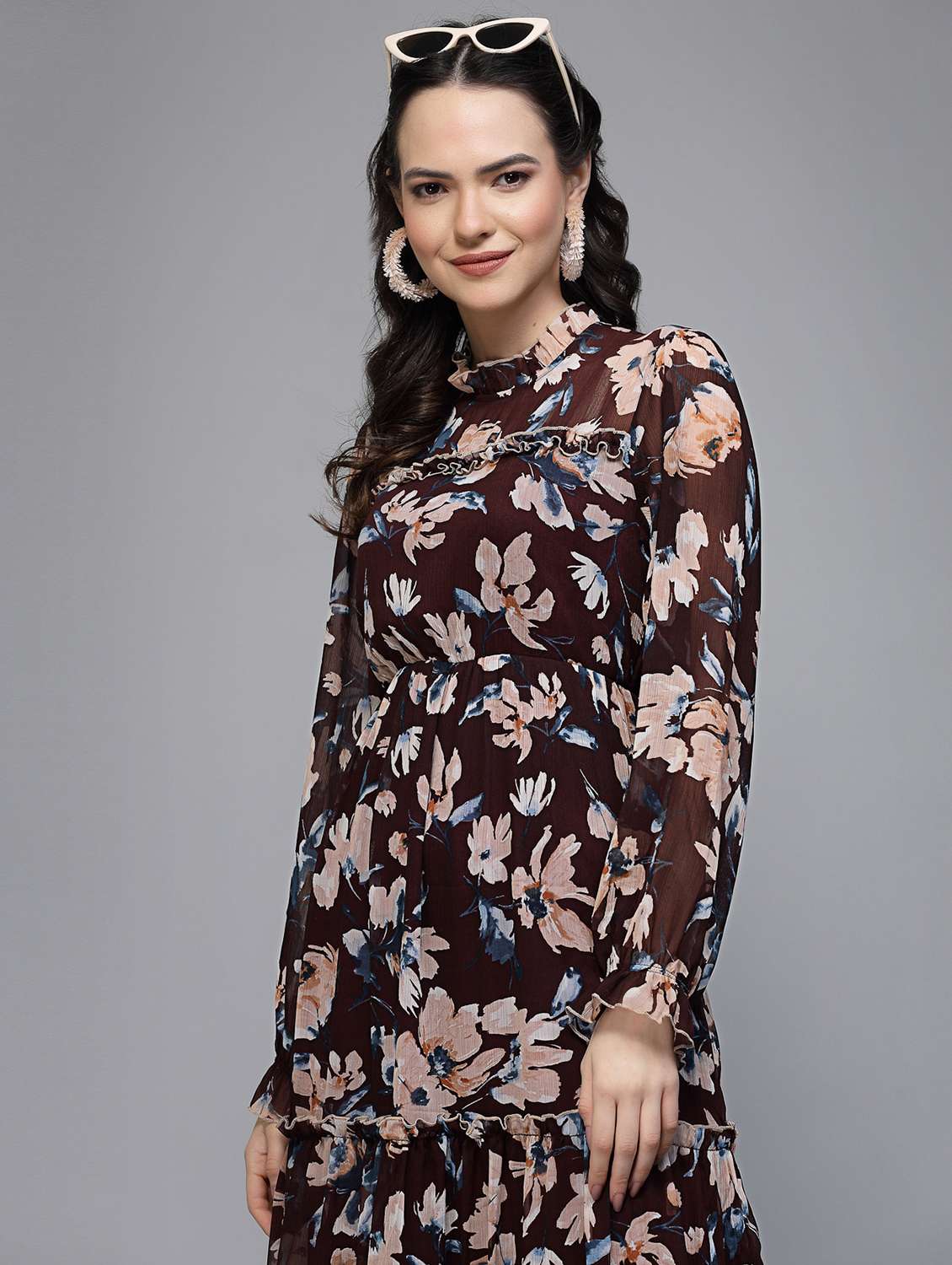 women floral print long sleeve tiered dress - 22035593 - Standard Image - 4