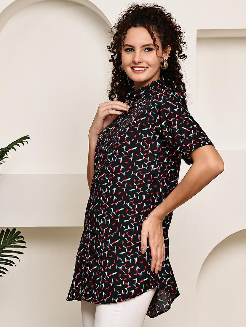 women black printed short sleeve regular top - 22035595 -  Standard Image - 1