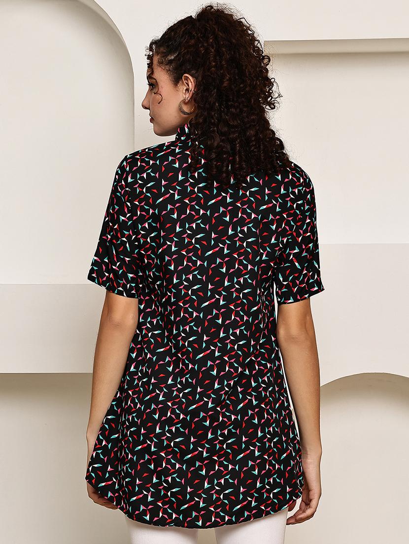women black printed short sleeve regular top - 22035595 - Standard Image - 4