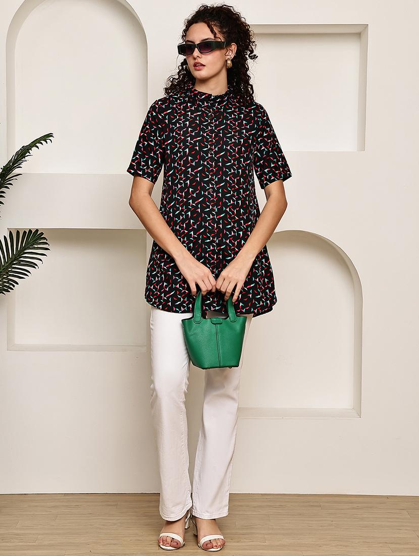 women black printed short sleeve regular top - 22035595 - Standard Image - 6