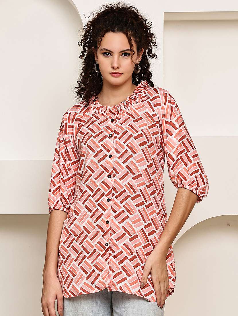 women peach printed three uarter sleeve regular top - 22035599 - Zoom Image - 0