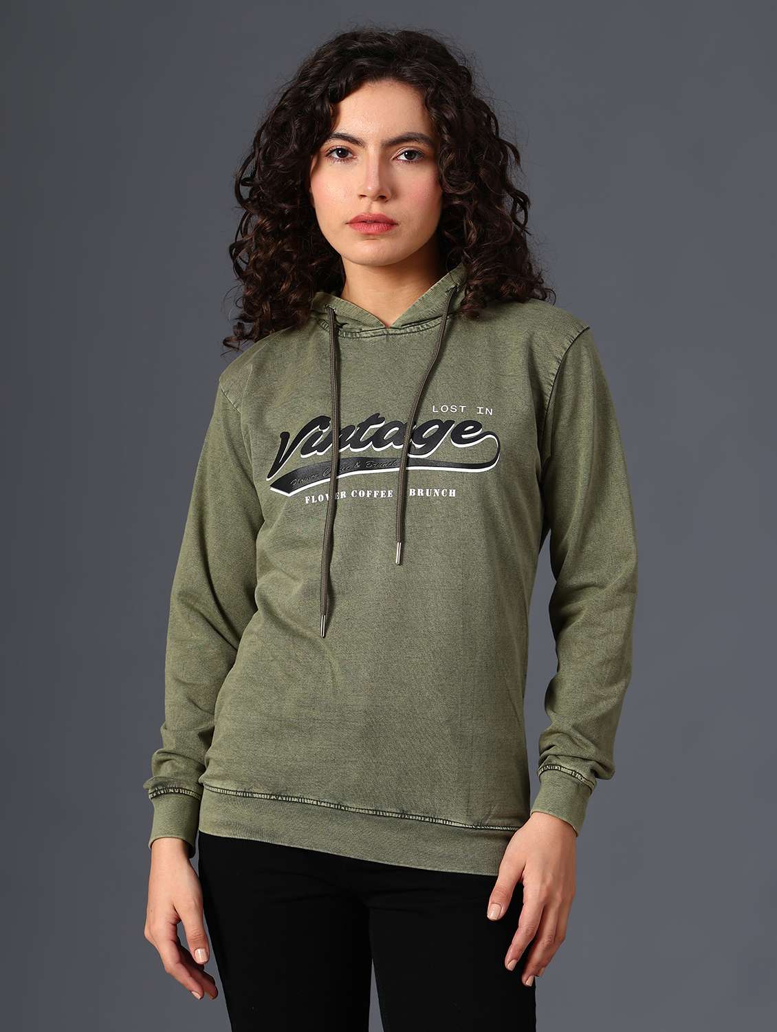 Olive Cotton Poly Blend Chest Print Sweatshirt - 22035633 -  Standard Image - 1