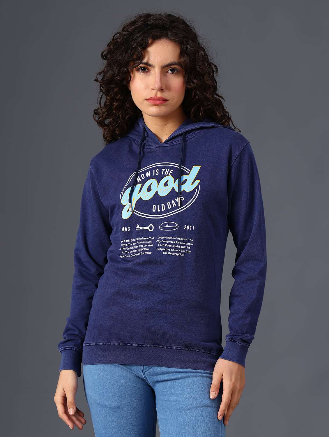 blue cotton poly blend chest print sweatshirt - 22035634 -  Standard Image - 1
