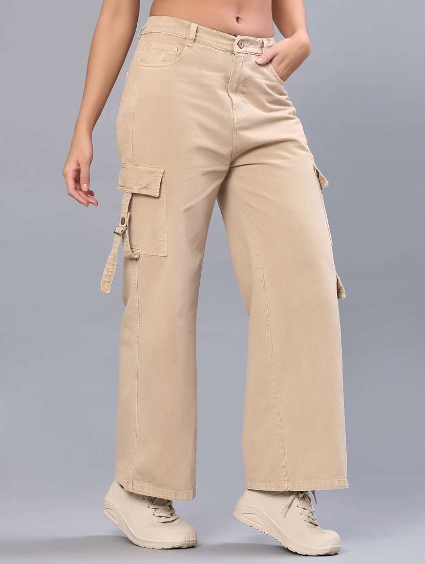 women solid mid rise relaxed fit cargo - 22035671 -  Standard Image - 1
