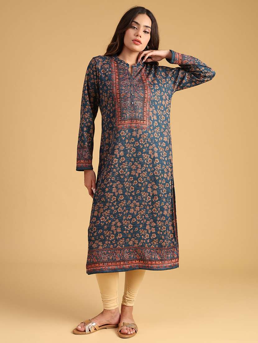 women self designed long sleeve woolen kurta - 22035676 -  Standard Image - 1