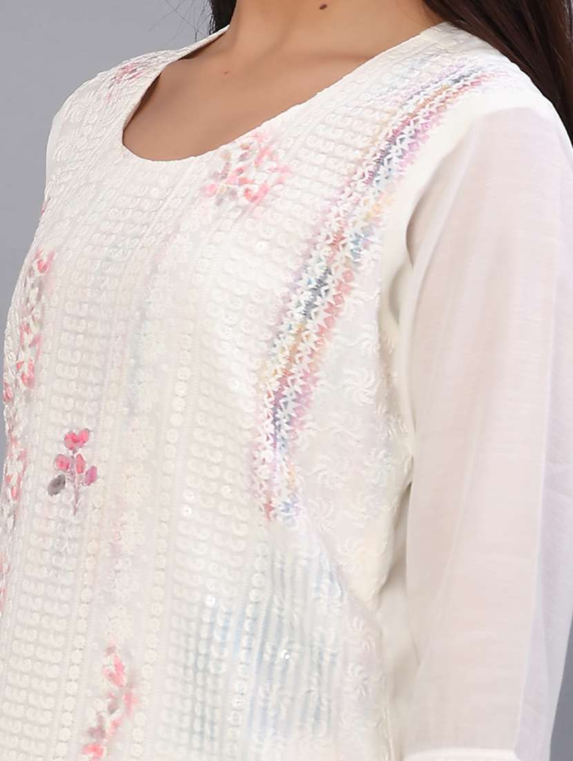 women floral three quarter sleeve straight kurta - 22035900 -  Standard Image - 6