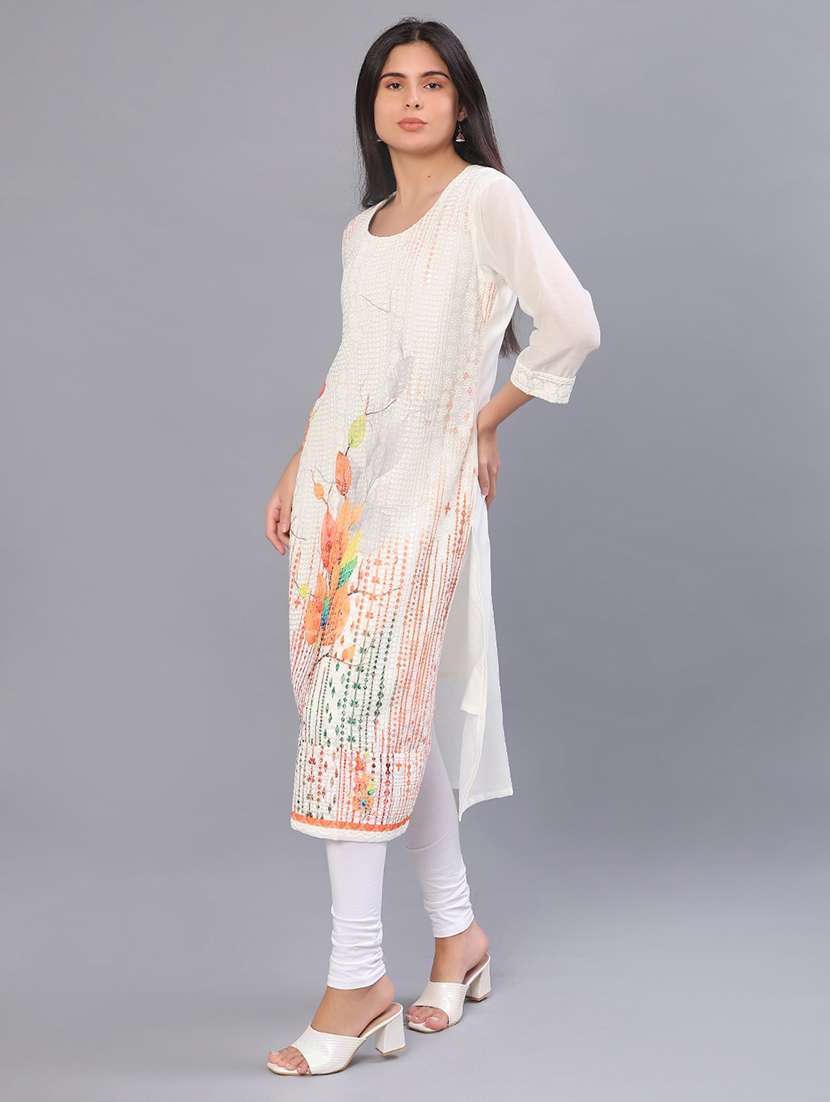 women printed three quarter sleeve straight kurta - 22035902 -  Standard Image - 1